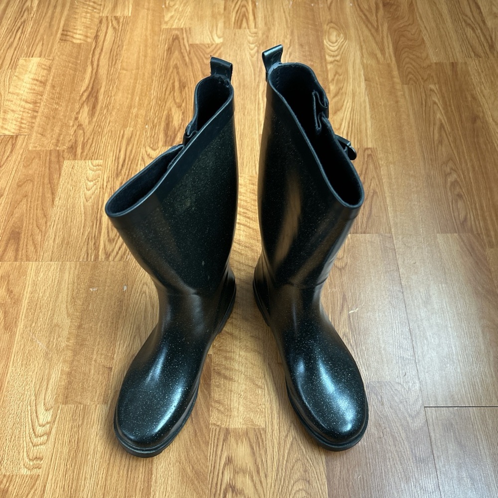 Capelli New York Black Glitter Mid-calf Rain Boots ~ Size 9 US